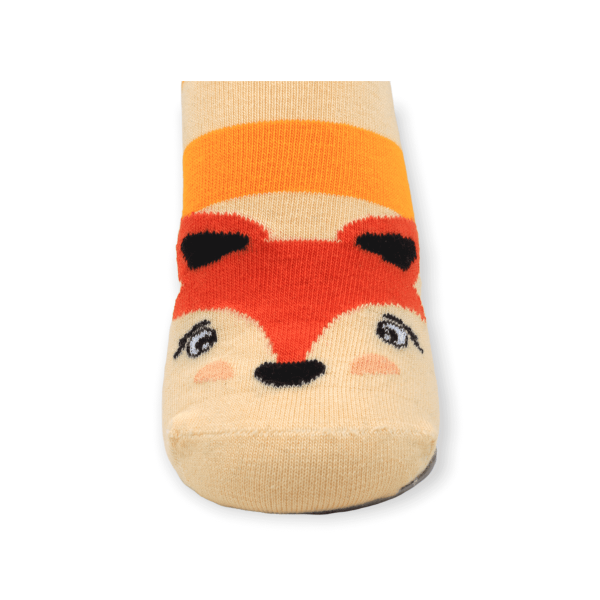 Side view of three-piece socks box set with sausage dog fox and apple designs