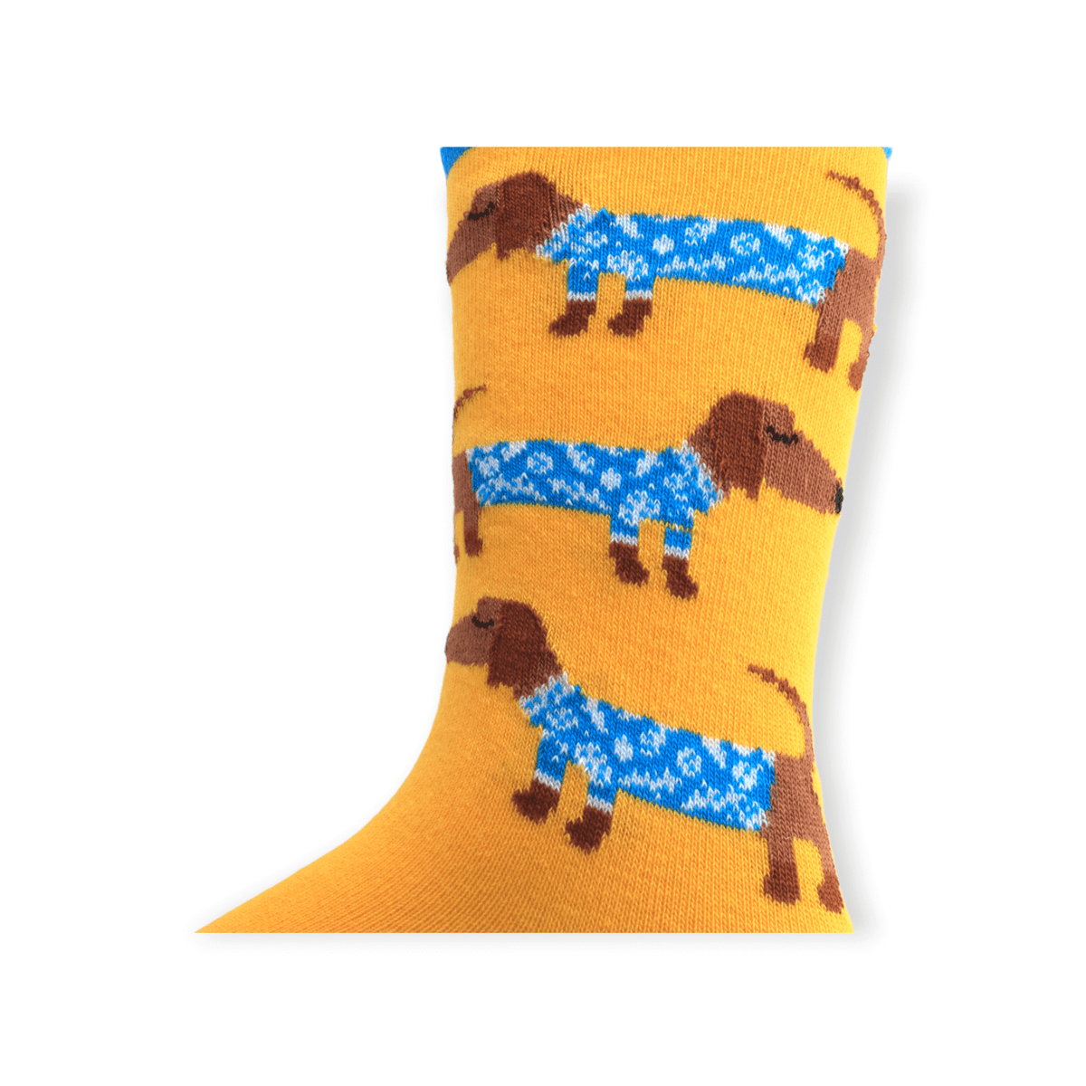 Unisex sausage dog design cotton socks worn on the feet