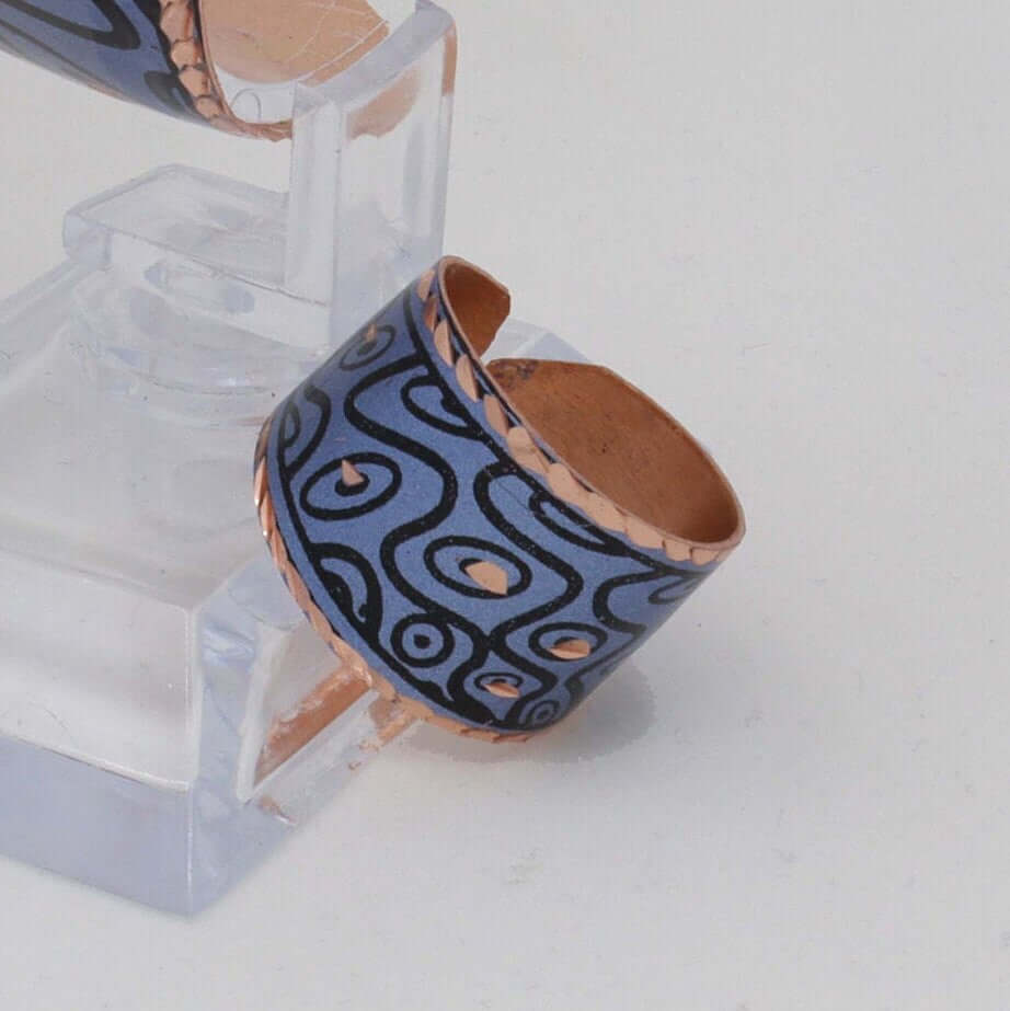 Side angle of handcrafted copper circle adjustable ring