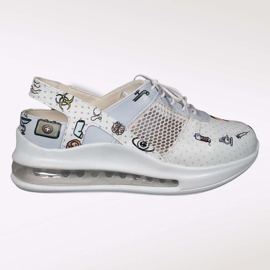 Side profile of doctor and nurse leather sneaker clogs with a Supermax sole