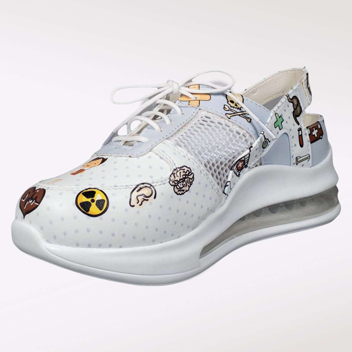 Top-down view of doctor and nurse leather sneaker clogs with a Supermax sole