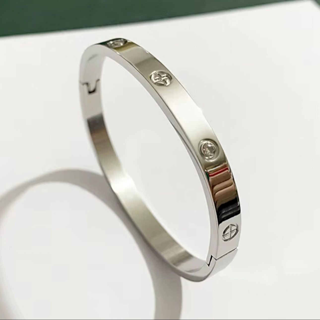 Radiant Silver Stainless Steel Cuff Bracelet with Zirconia Stones