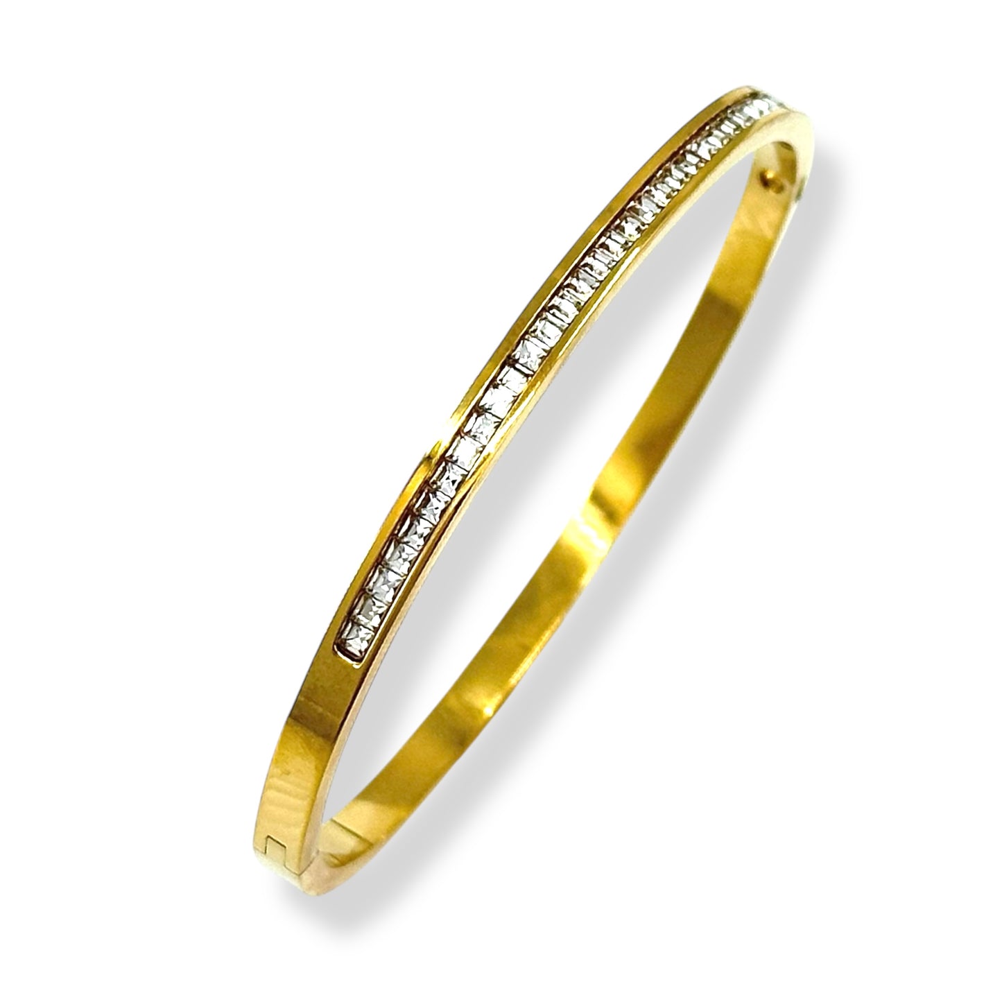 Gold Stainless Steel Bracelet with Zircon Stones – Elegant and Durable Jewelry for Women