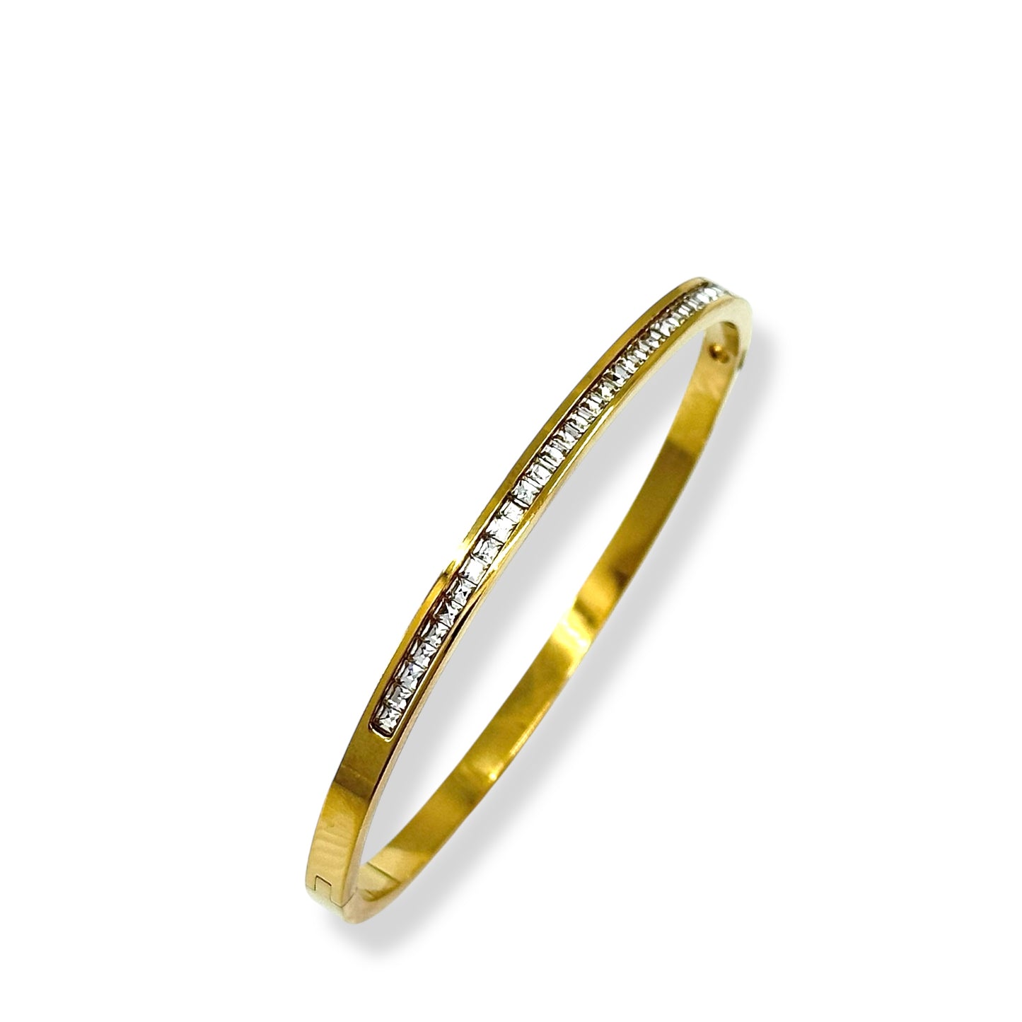 Gold Stainless Steel Bracelet with Zircon Stones – Elegant and Durable Jewelry for Women