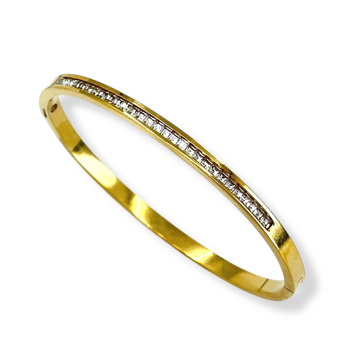 Gold Stainless Steel Bracelet with Zircon Stones – Elegant and Durable Jewelry for Women