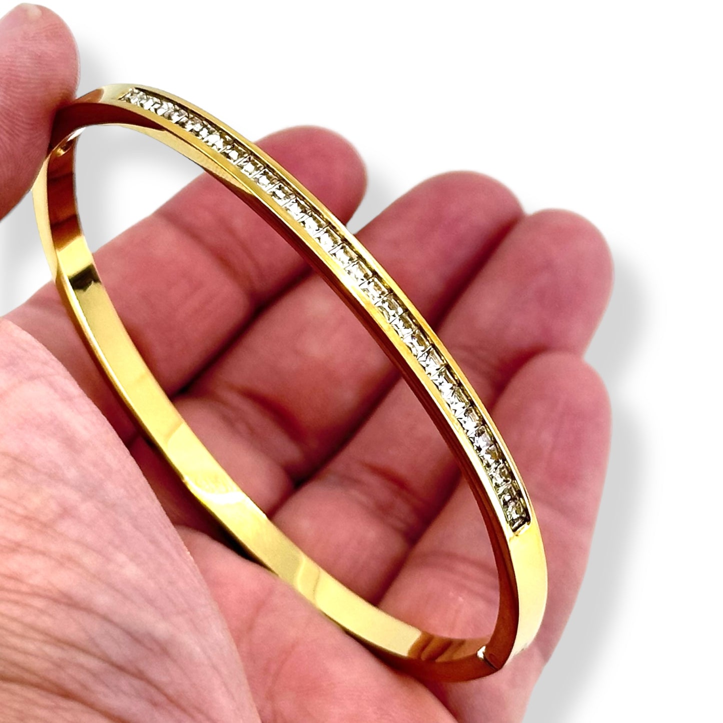 Gold Stainless Steel Bracelet with Zircon Stones – Elegant and Durable Jewelry for Women