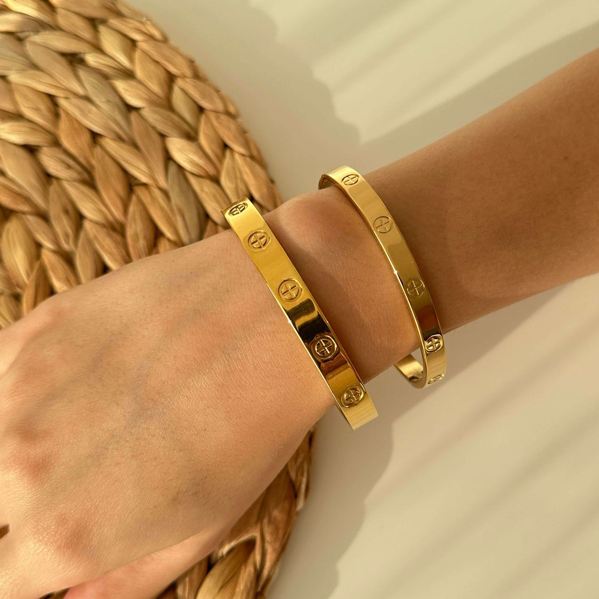 Inner side view of gold plated stainless steel couple bangle