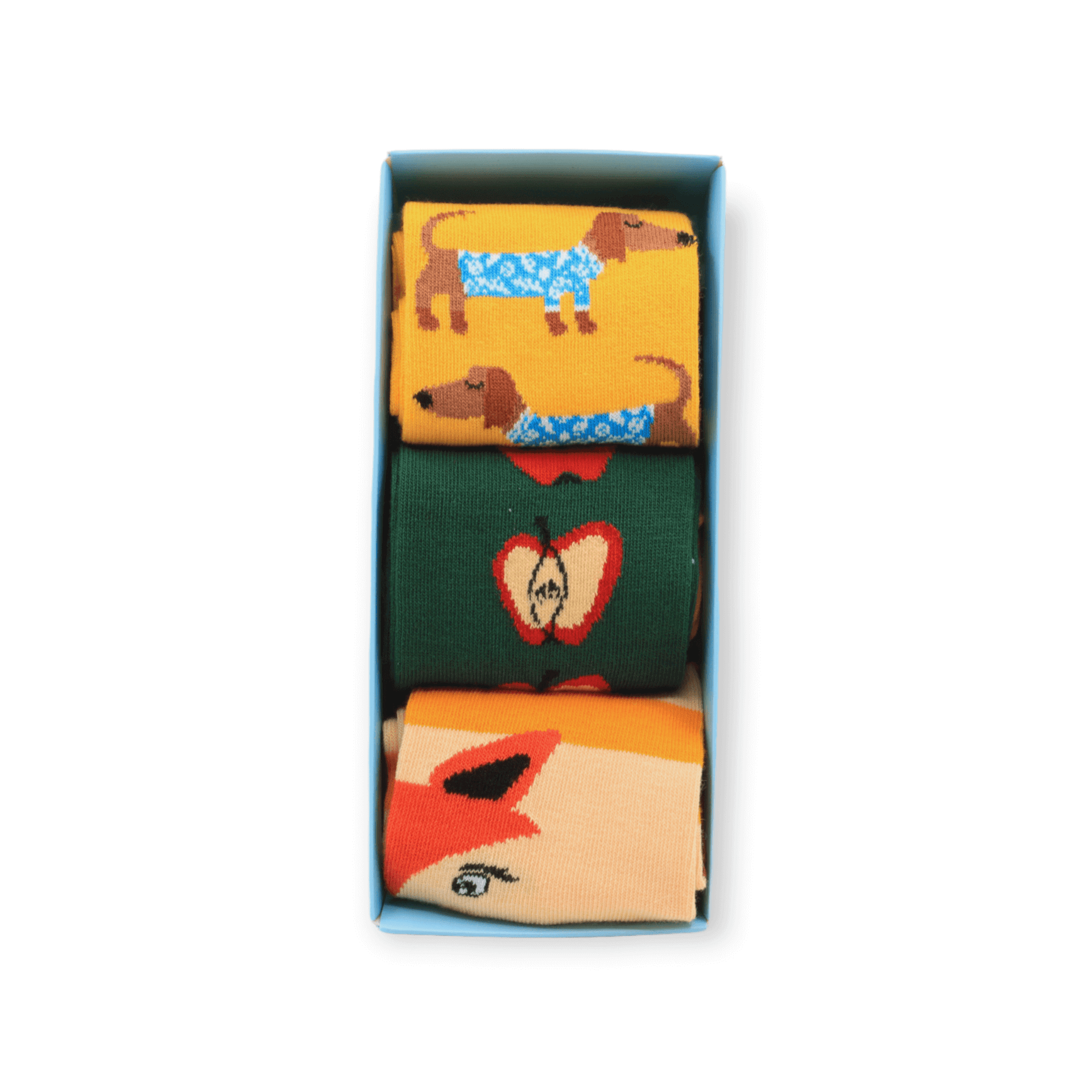 Sausage Dog, Fox, Apples Box Set Unisex Casual Cotton Socks Footwear