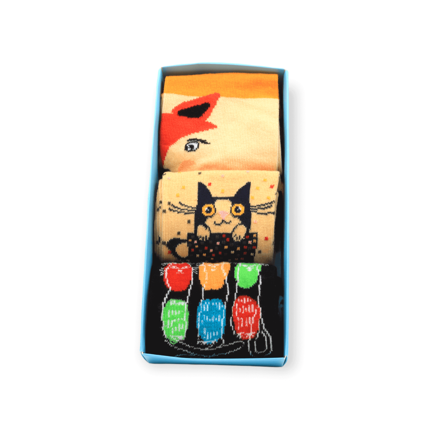 Fox, Cat In The Cup, 3 Cats Box Set Unisex Casual Cotton Socks Footwear