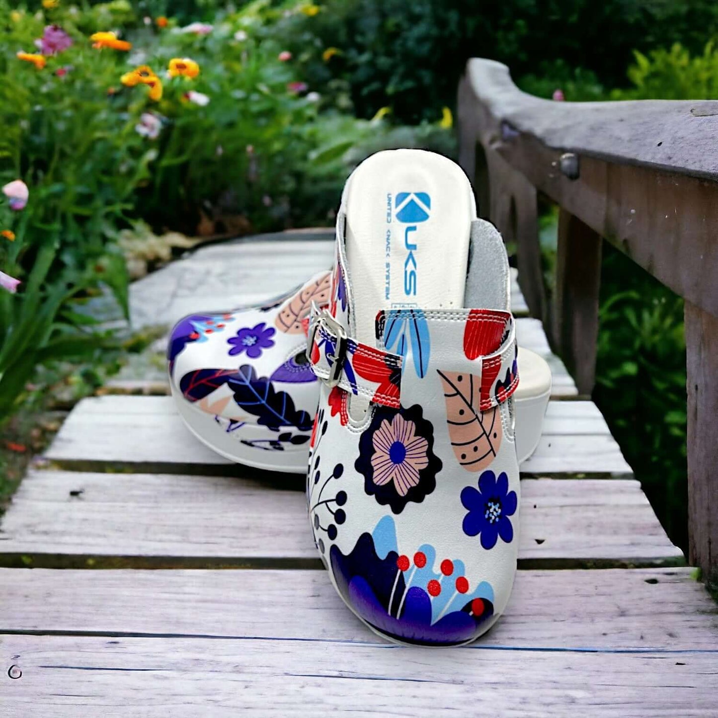 Blue Flower Adjustable Strap Slippers