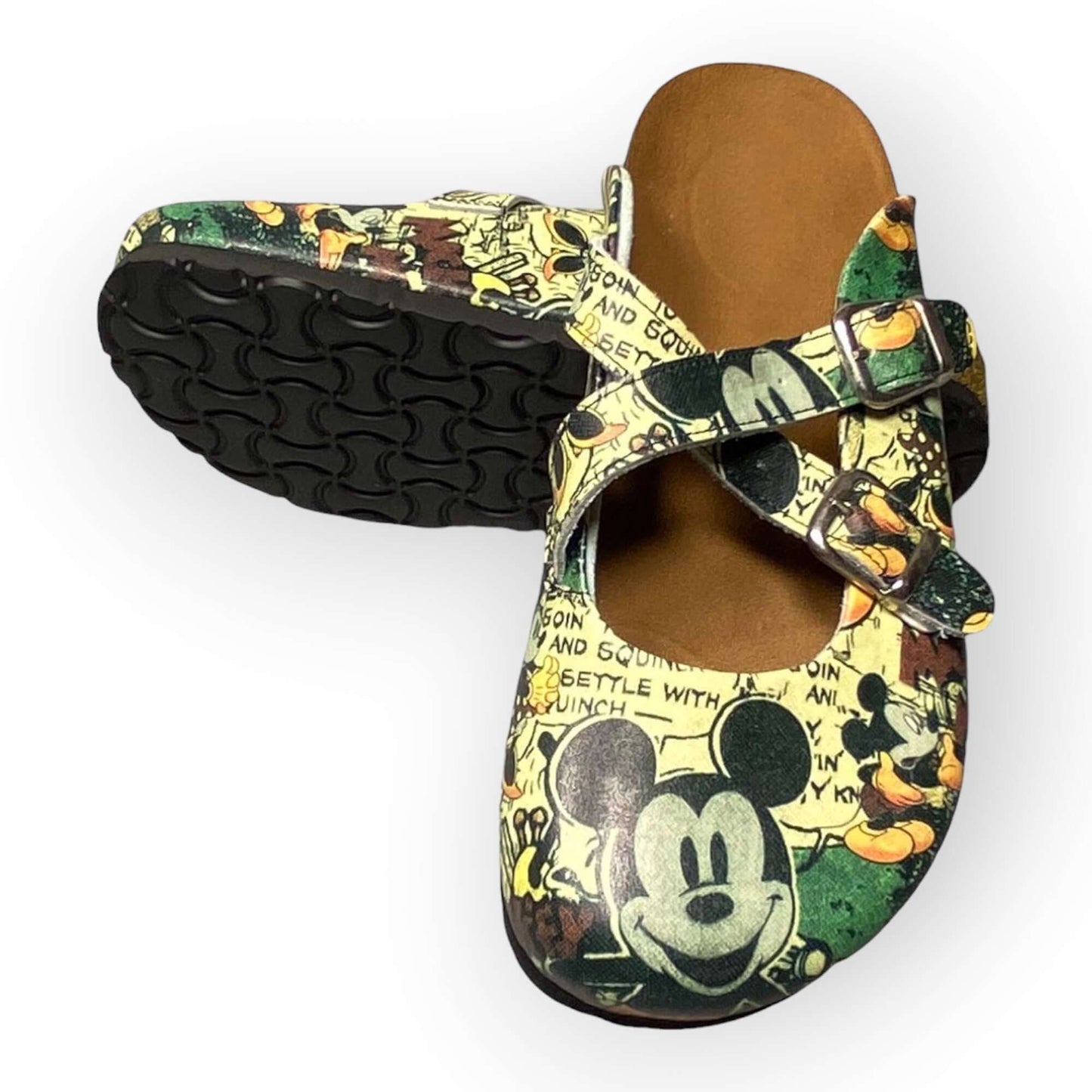 Mickey Mouse Leather Adjustable Cross Strap Band Slippers Clogs