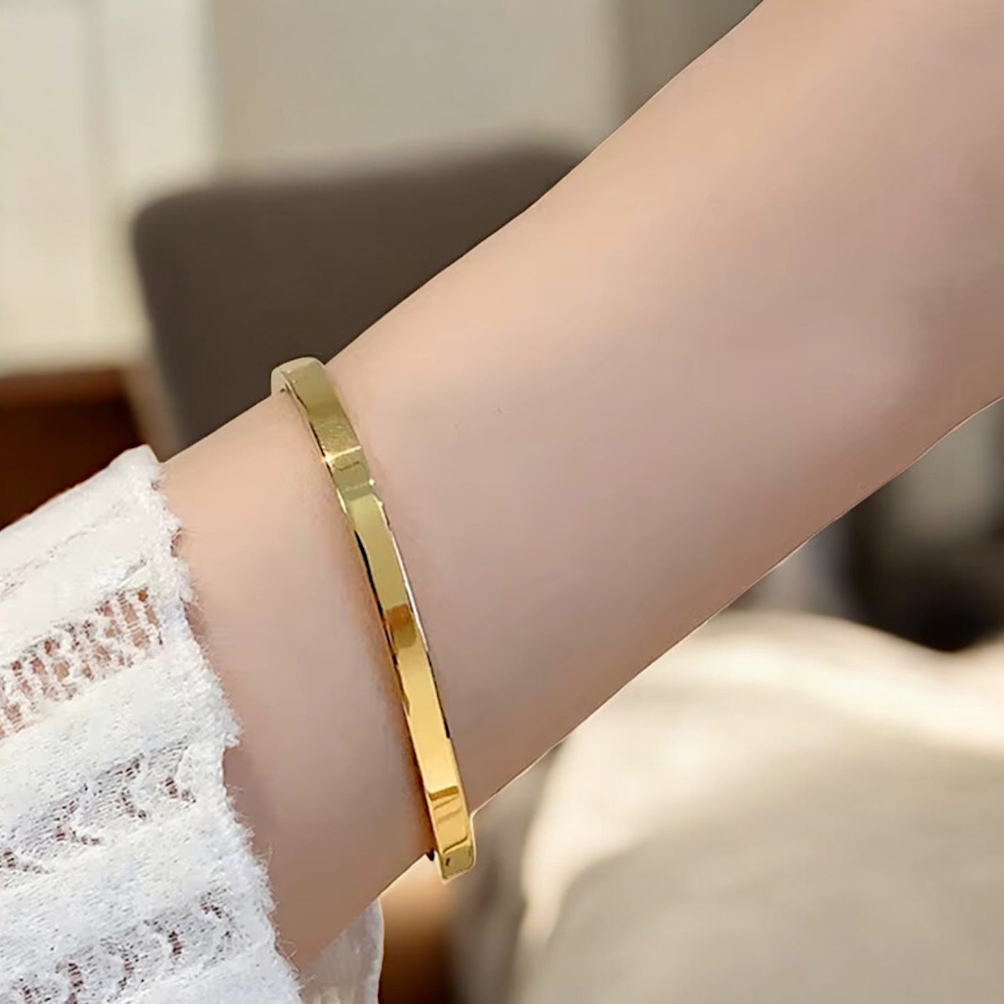 Minimalist Gold-Tone Stainless Steel Bracelet