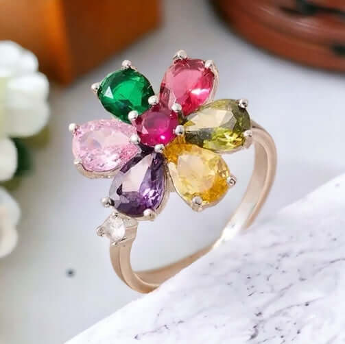 Colorful Crystal Daisy Rotatable  Rings