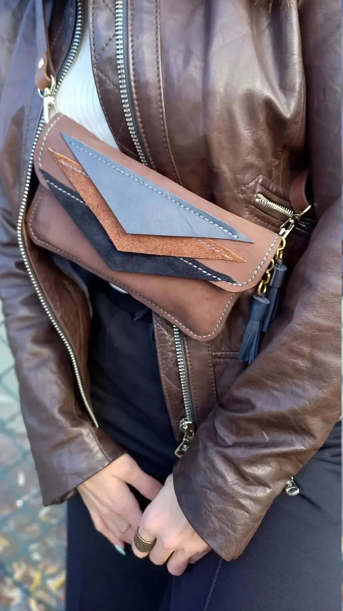 Triangle Brown Leather Fanny Pack