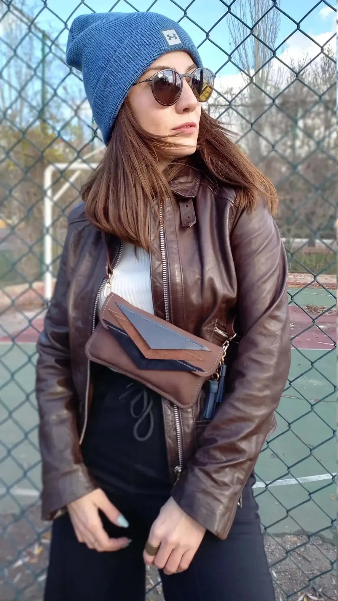 Triangle Brown Leather Fanny Pack