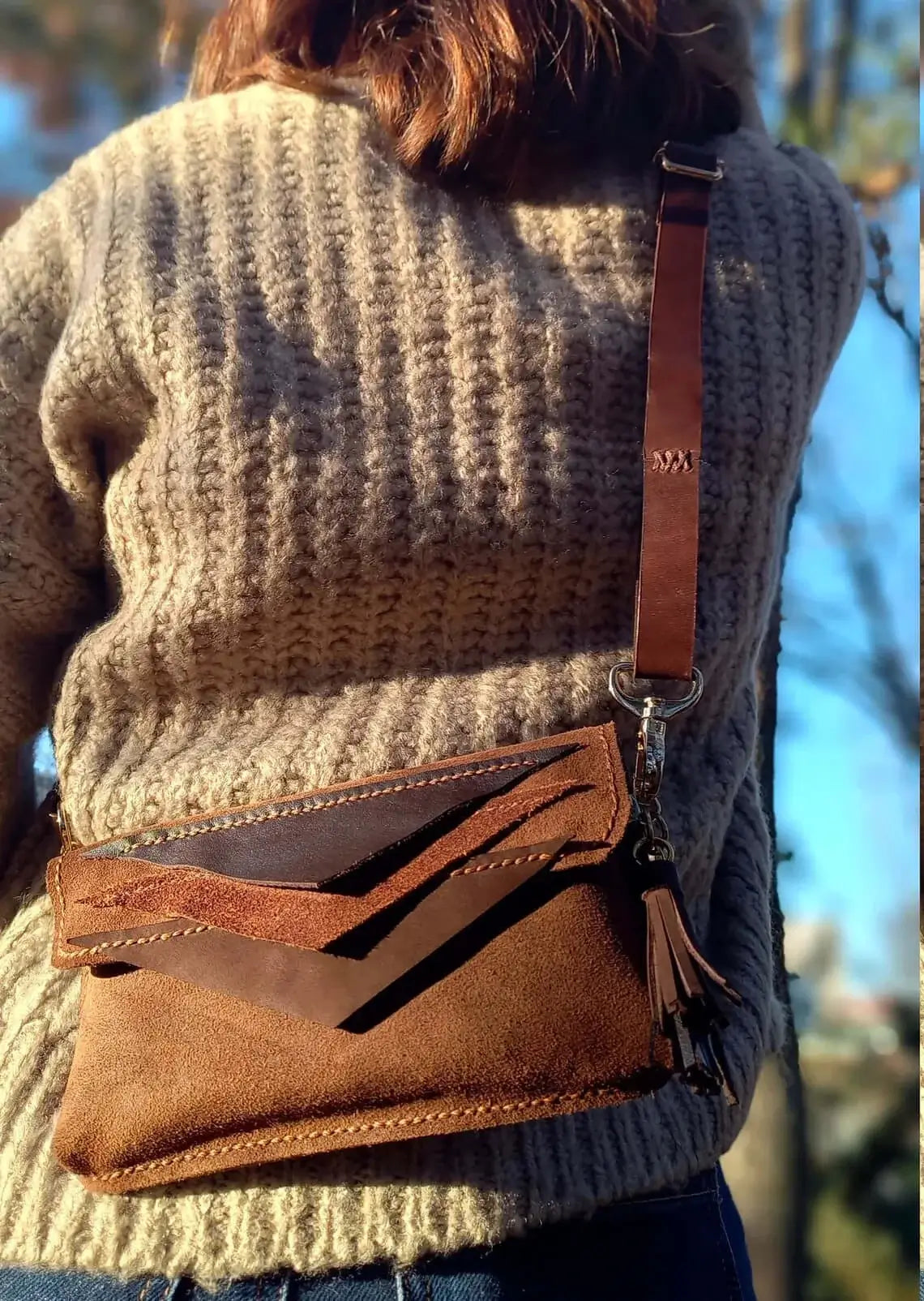 Triangle Brown Leather Fanny Pack 01