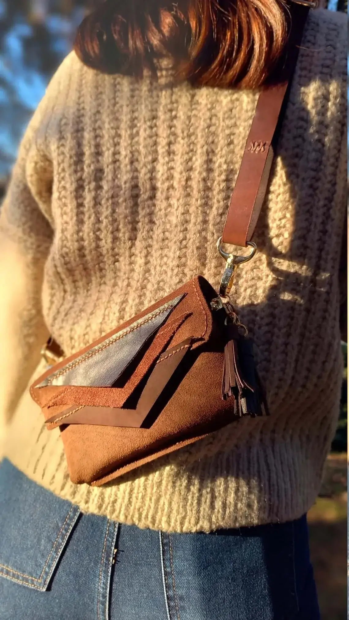 Triangle Brown Leather Fanny Pack 01