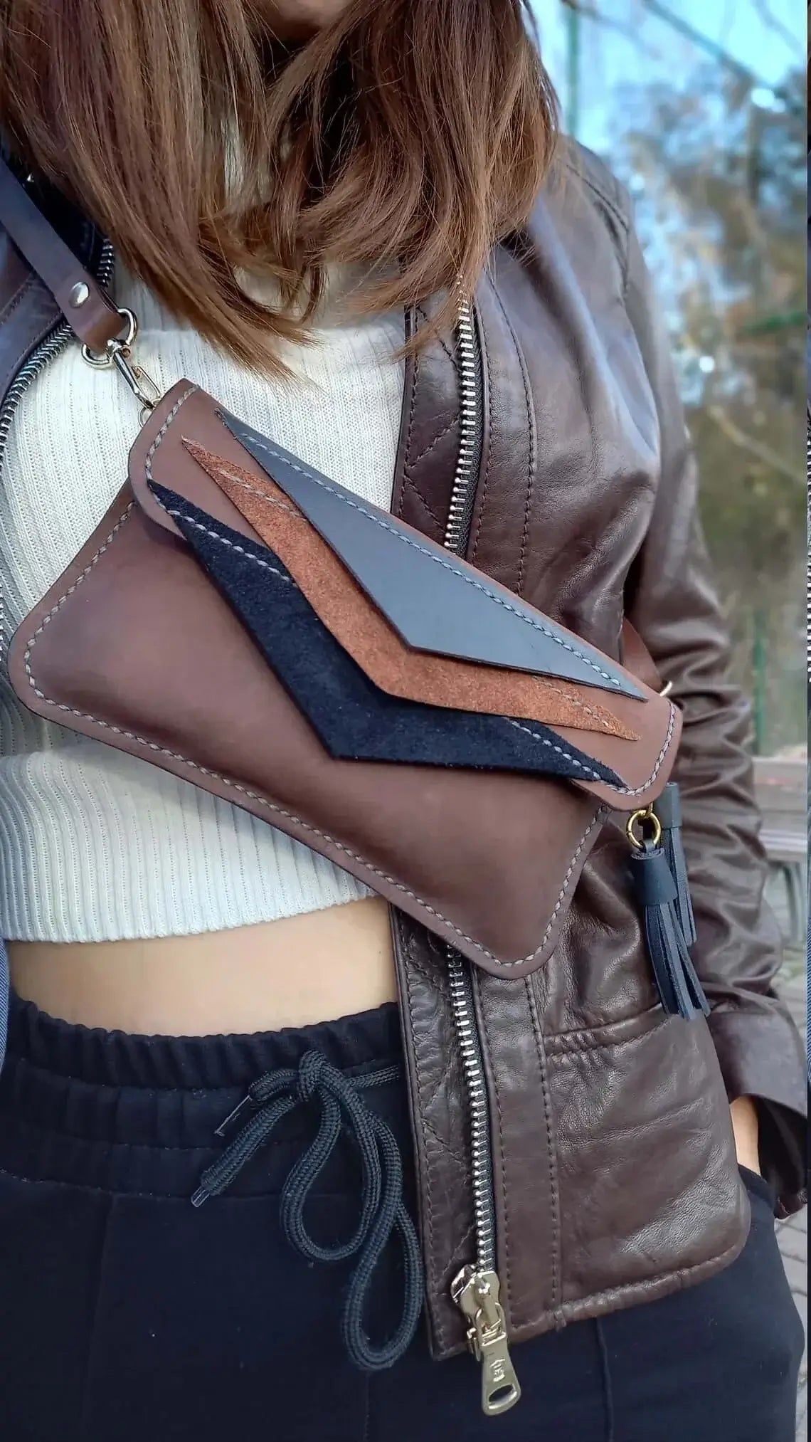 Triangle Brown Leather Fanny Pack