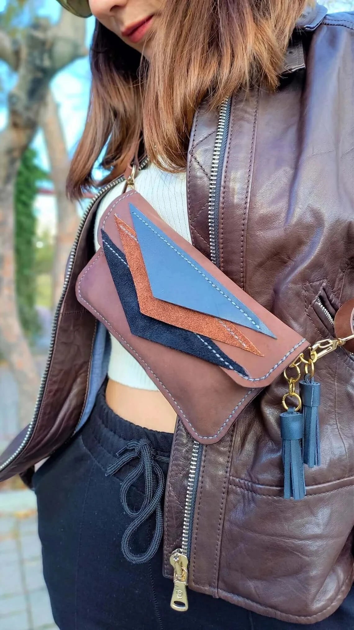 Triangle Brown Leather Fanny Pack