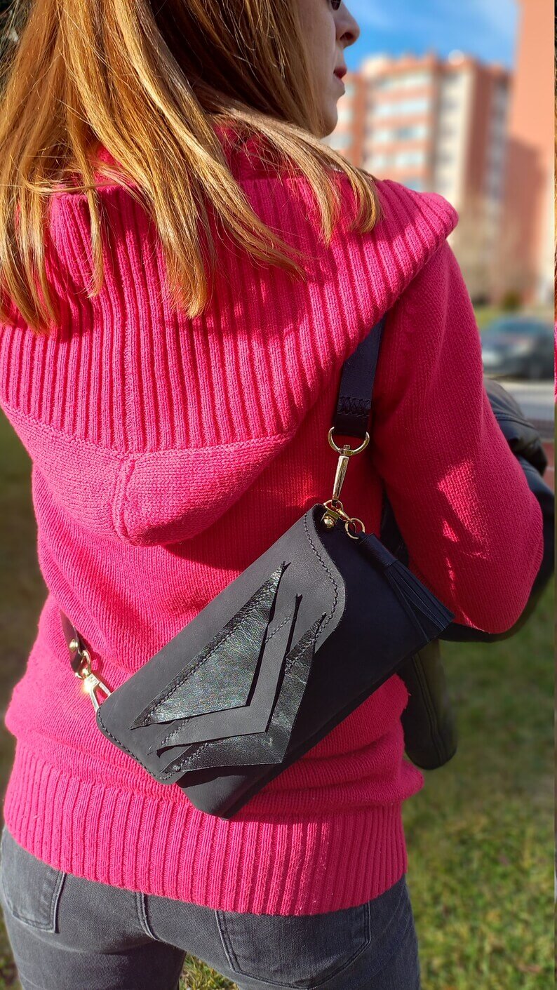 Black Leather Handmade Fanny Pack