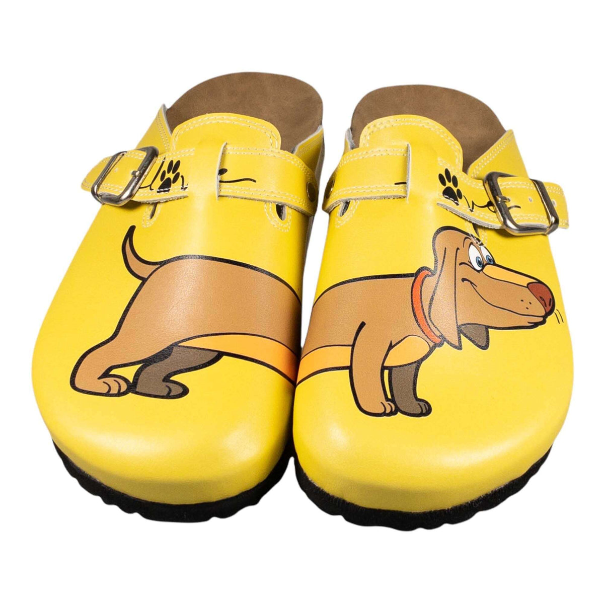 Footbed of the handmade sausage dog leather cork clogs