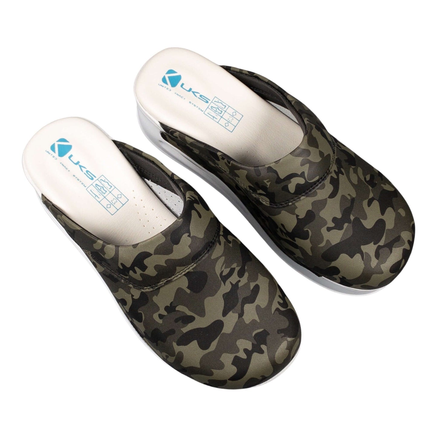 Camouflage White Sole Air Clogx Leather Slippers Clogs Mules Nursing Clogs Men and Women Handmade Comfortflex