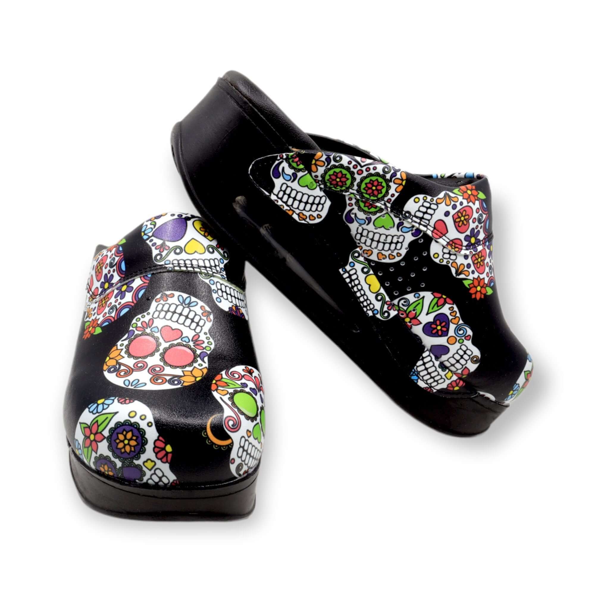 Skull Flower Leather Non Slip Platform Clogs Slippers