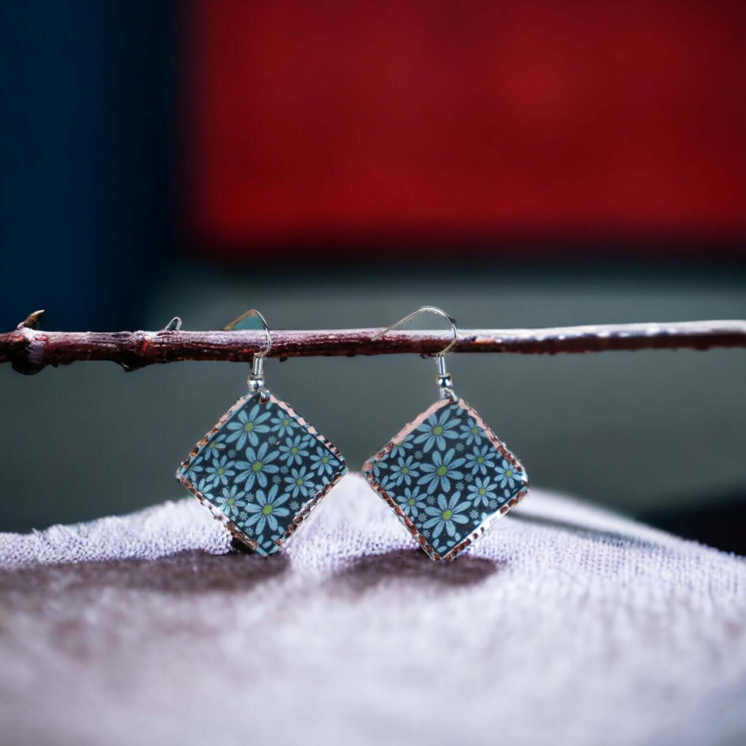  Turquoise Flower Copper Square Earrings Jewellery