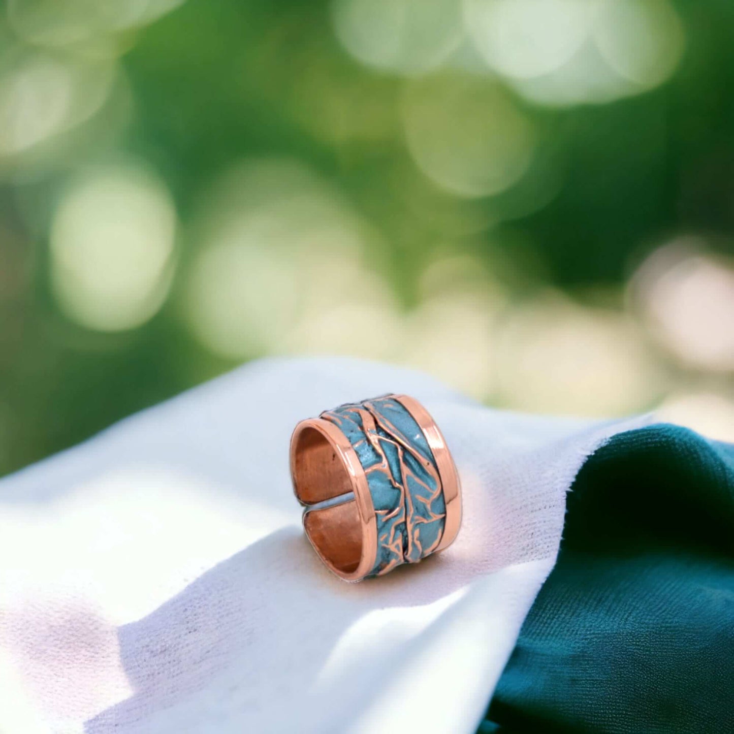 Turquoise Copper Wrinkled Adjustable Ring Jewellery