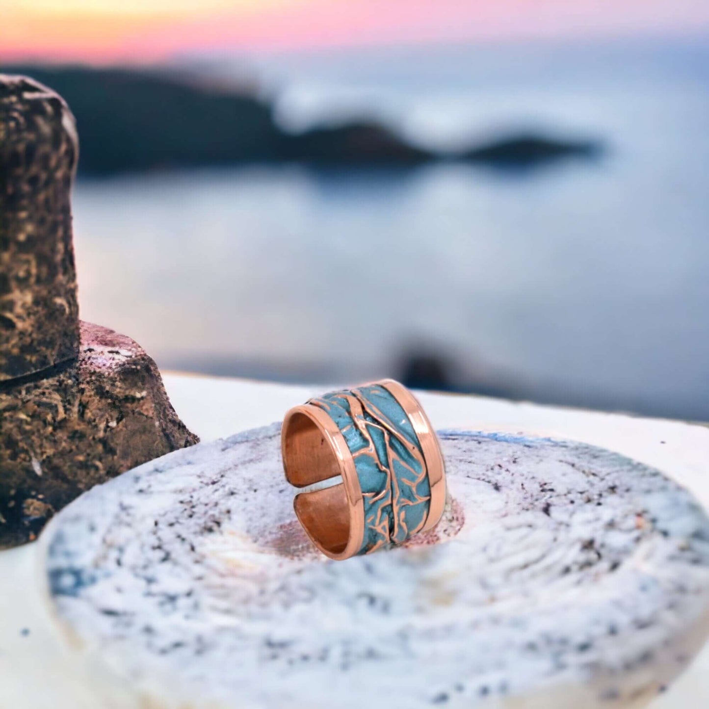 Turquoise Copper Wrinkled Adjustable Ring Jewellery