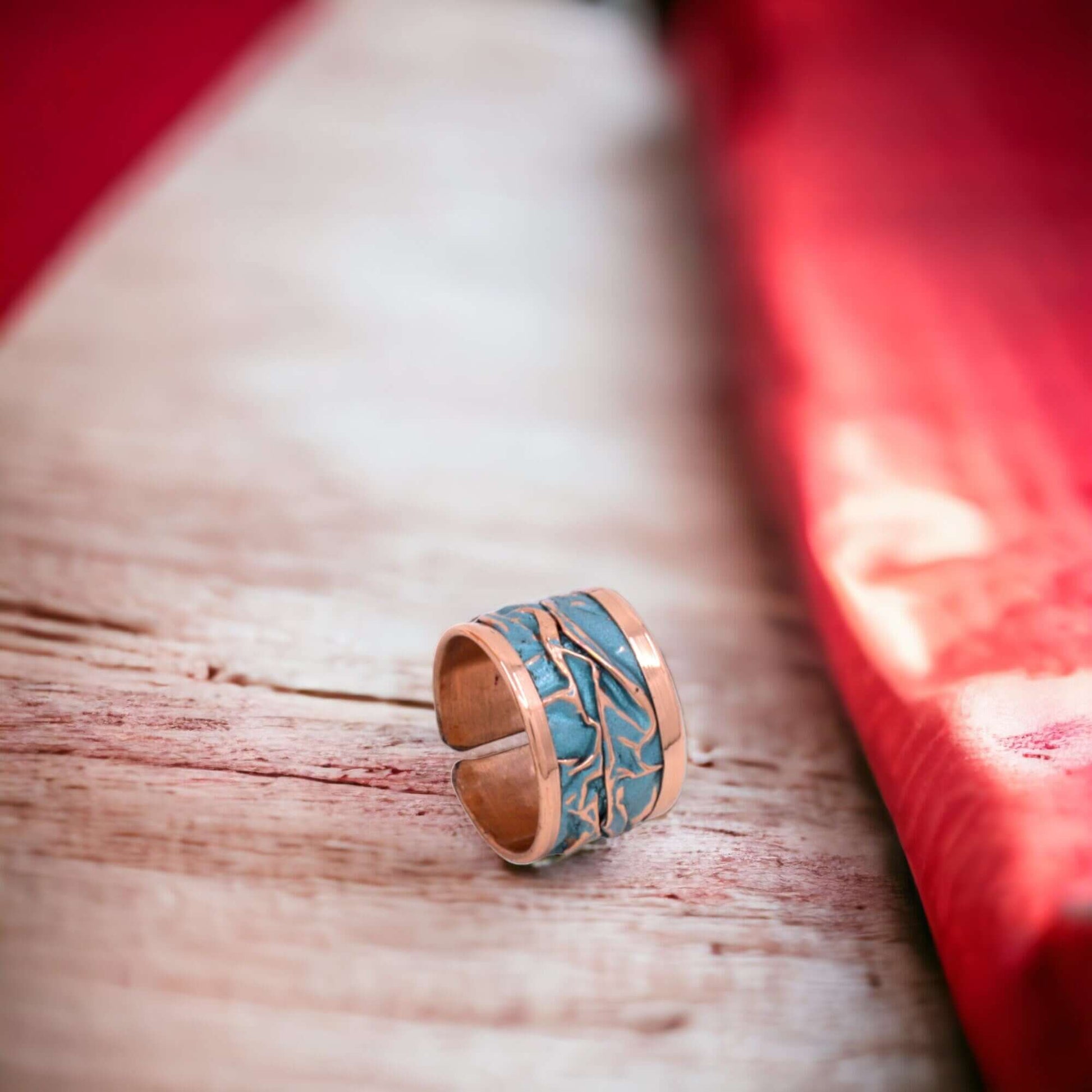 Turquoise Copper Wrinkled Adjustable Ring Jewellery