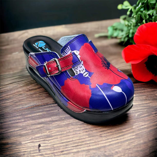 Poppy Flowers Air Clogx 224 Leather Clogs Slippers Nursing Clogs Handmade, High Heel, Platform, Gift for Her, Gift for Women, Slip Resistant