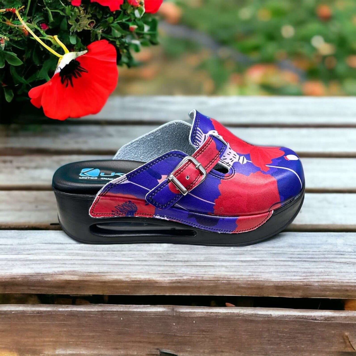 Poppy Flowers Air Clogx 224 Leather Clogs Slippers Nursing Clogs Handmade, High Heel, Platform, Gift for Her, Gift for Women, Slip Resistant