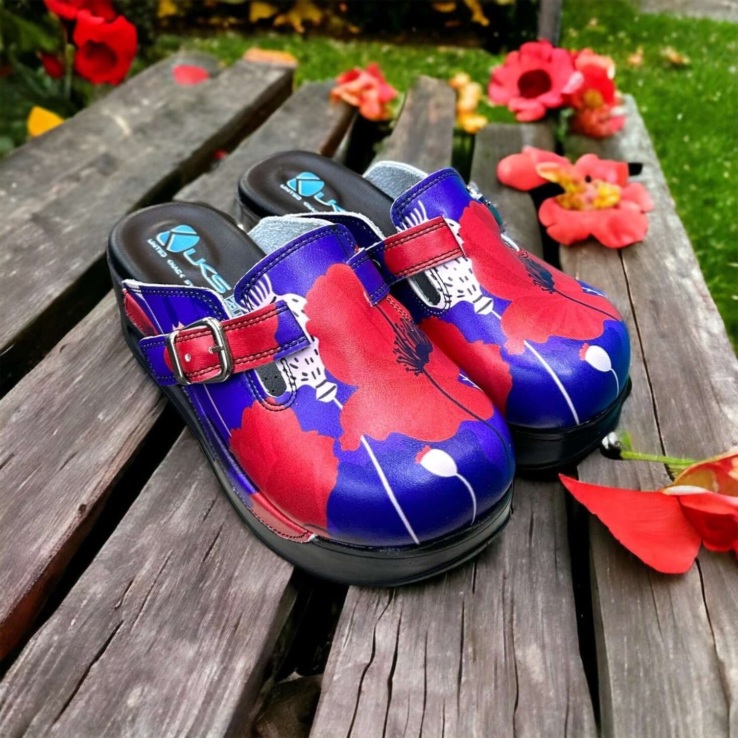 Poppy Flowers Air Clogx 224 Leather Clogs Slippers Nursing Clogs Handmade, High Heel, Platform, Gift for Her, Gift for Women, Slip Resistant