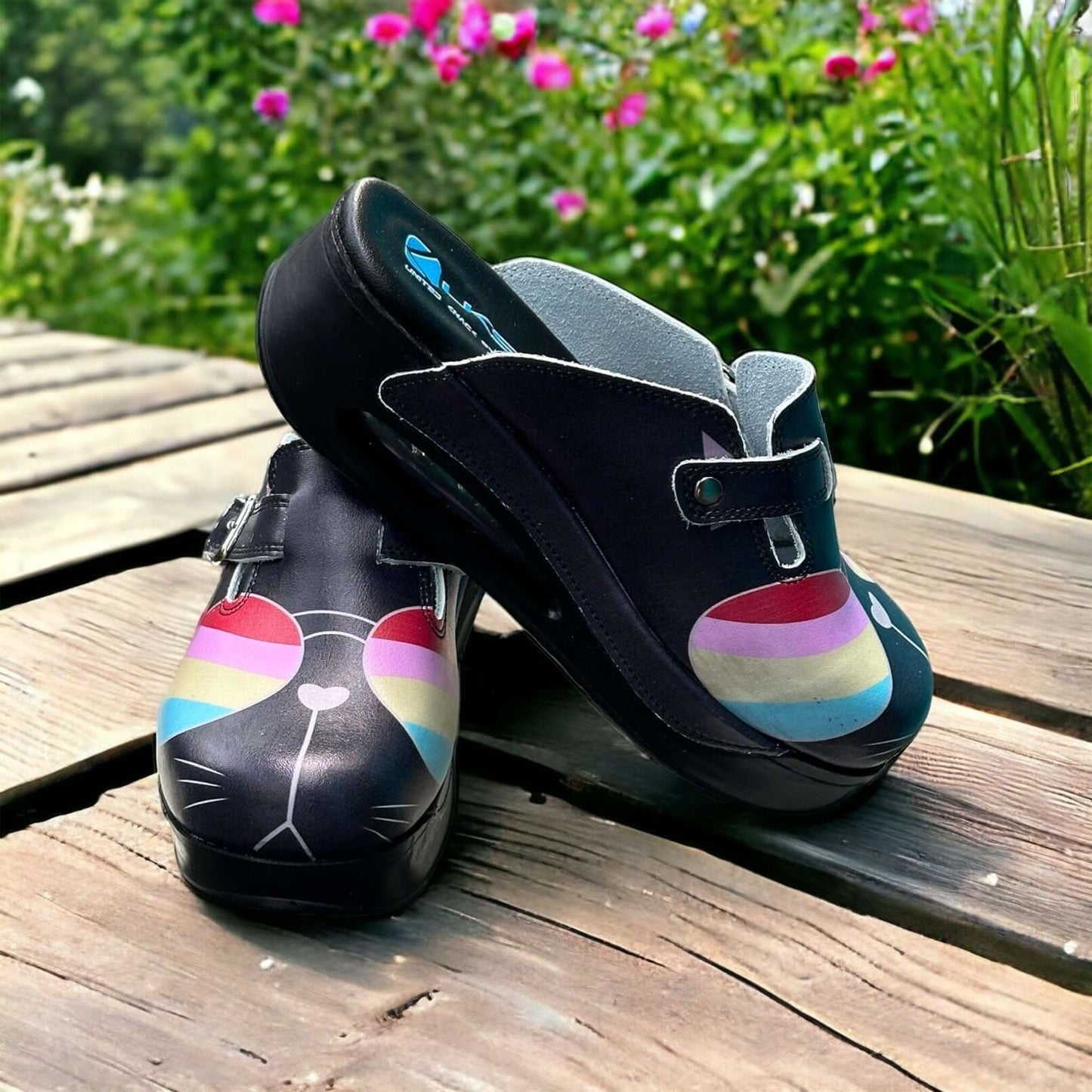 Cat Colorful Glasses Air Clogx 224 Leather Clogs Slippers Mules Nursing Clogs Men and Women Handmade Comfortflex